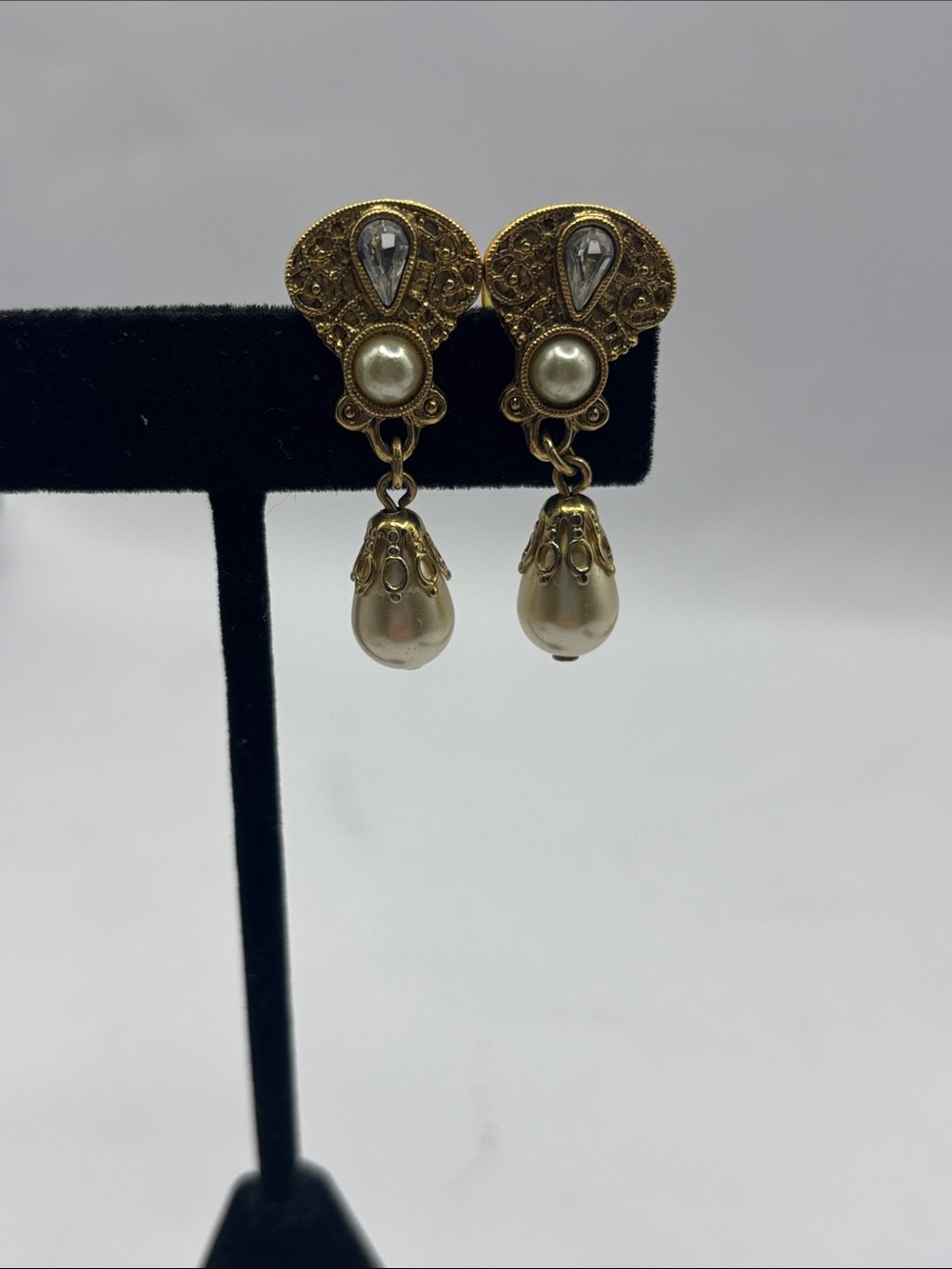 1928 Gold-Tone Earrings with Ivory Pearl Drops
